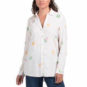C&C California | Tutti Frutti Embroidered Linen Blend Button Front Shirt | NWT
